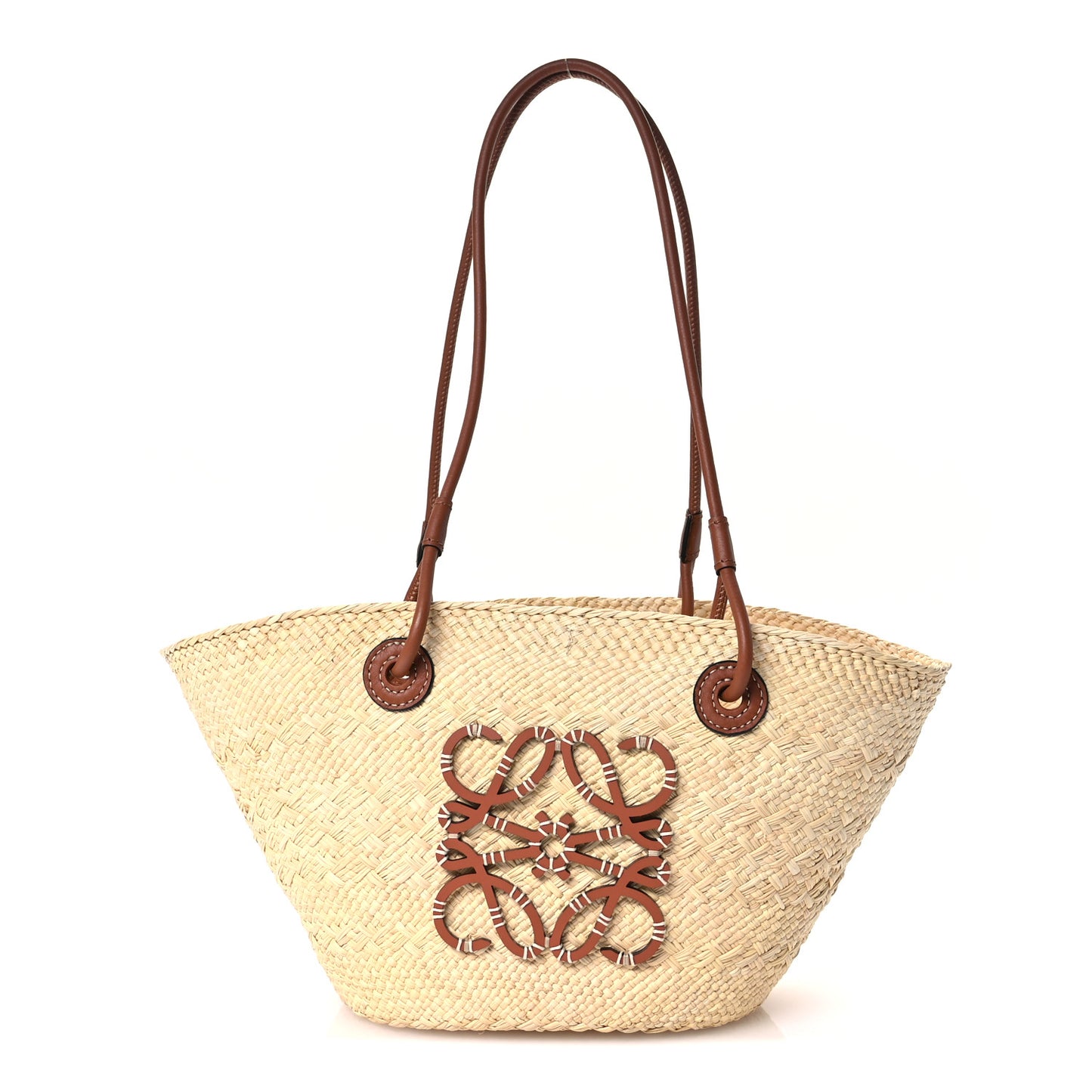 Calfskin Raffia Paulas Ibiza Small Anagram Basket Tote Bag Natural Tan