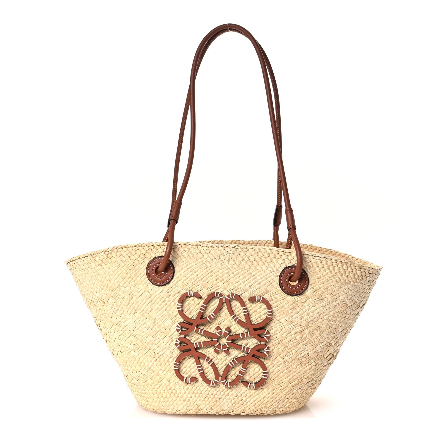 Loewe Calfskin Raffia Paulas Ibiza Small Anagram Basket Tote Bag Natural Tan 1 of 11