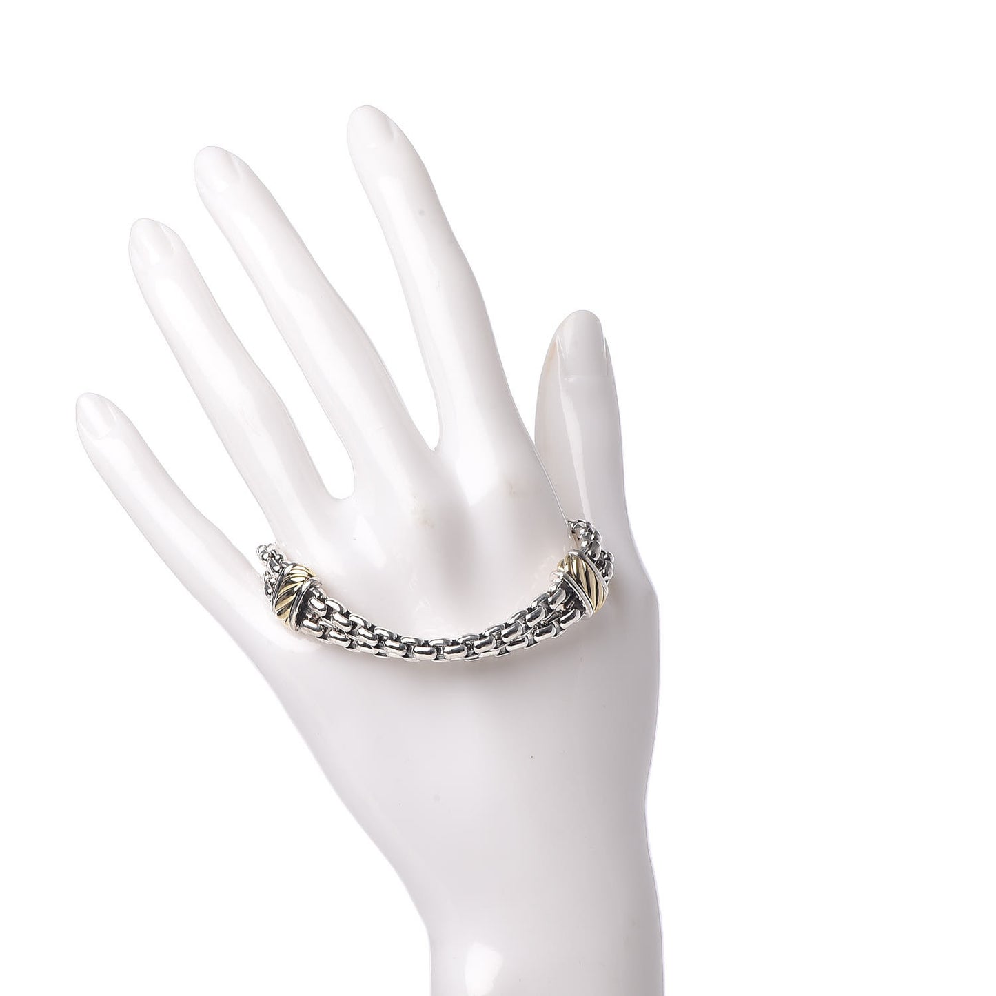 Sterling Silver 18K Yellow Gold Double Box Chain Cable Station Bracelet