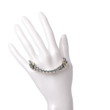 David Yurman Sterling Silver 18K Yellow Gold Double Box Chain Cable Station Bracelet 2 of 5