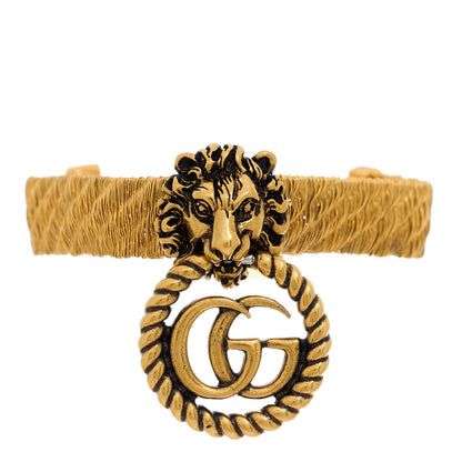 Gucci Metal GG Lion Head Bracelet Aged Gold 1 of 5