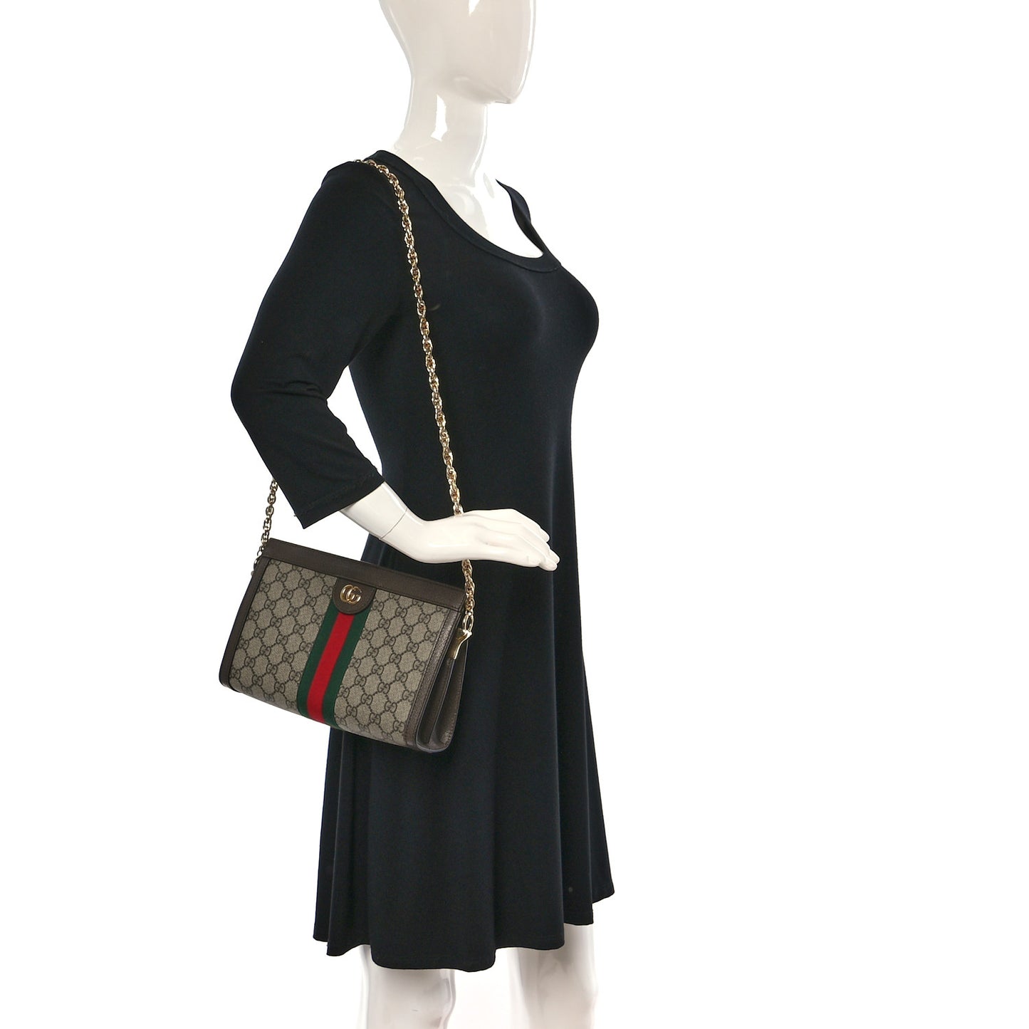 GG Supreme Monogram Web Small Ophidia Chain Shoulder Bag Brown