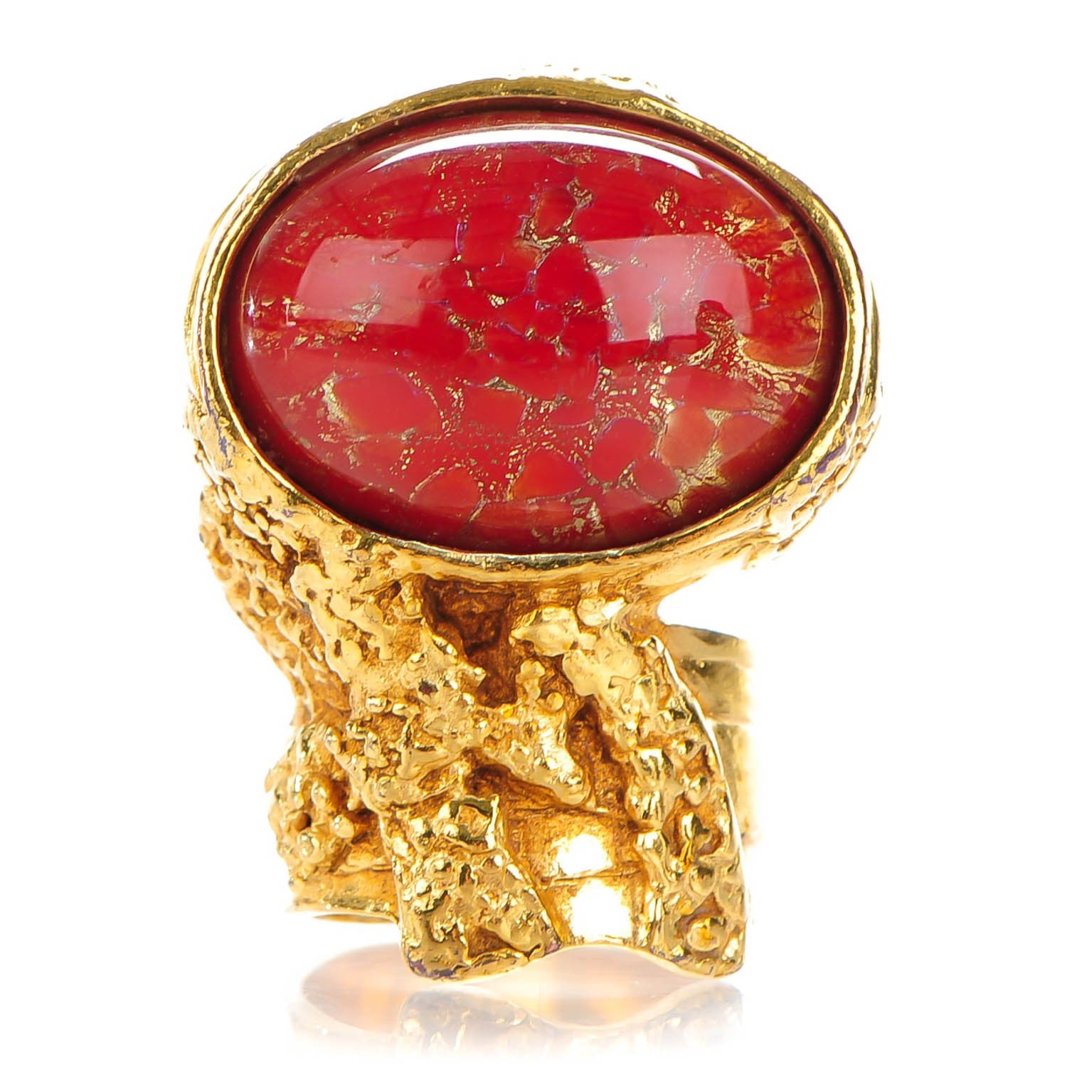 Saint Laurent Glass Cabochon Arty Ovale Ring 6 Gold Opium 1 of 4