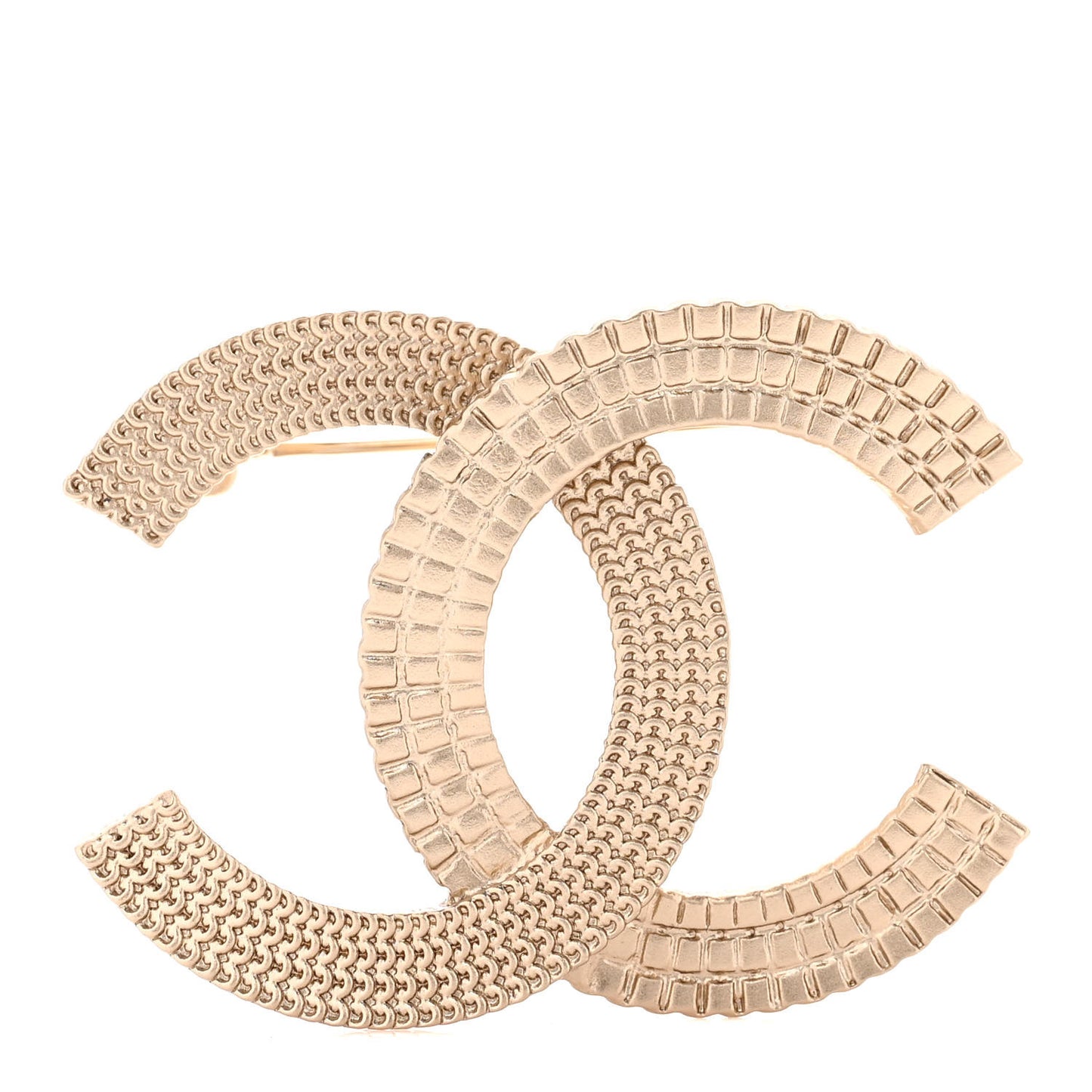 Metal Chain Quilted CC Brooch Gold