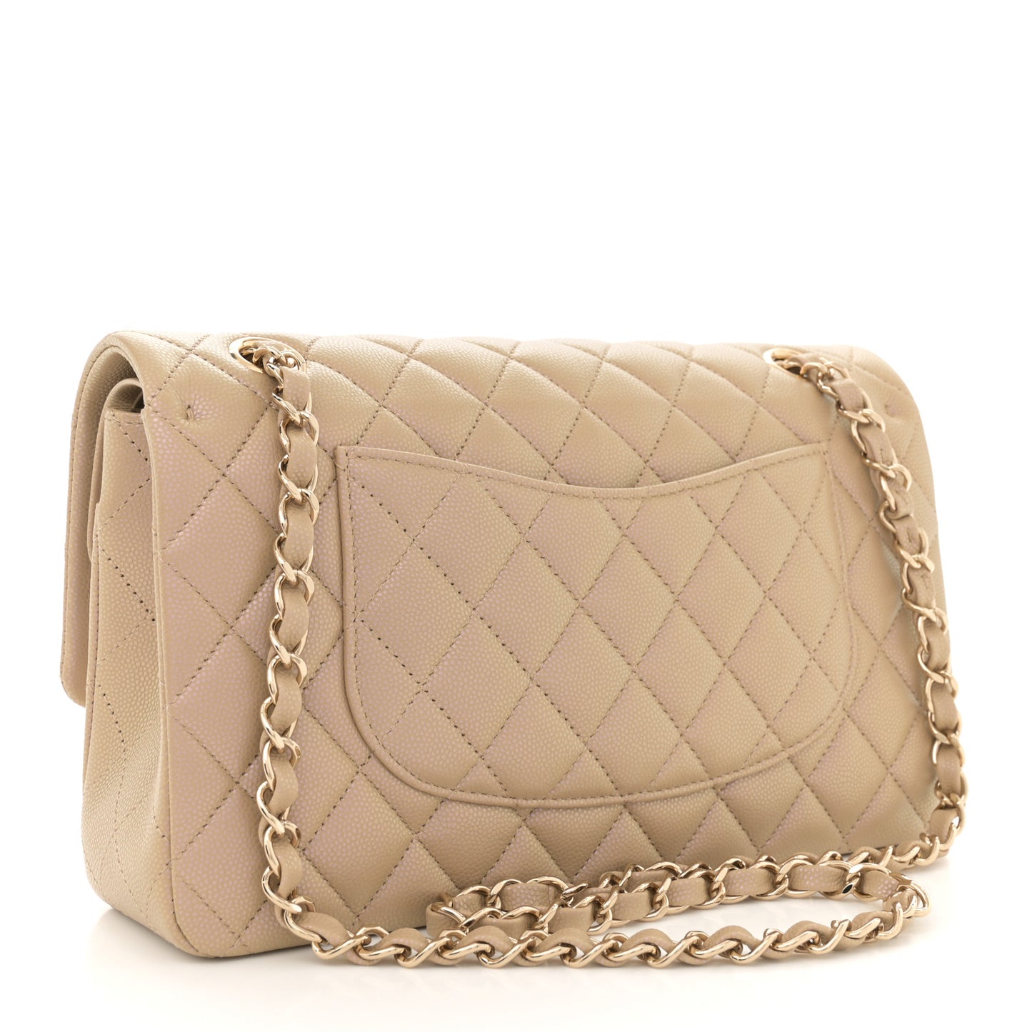 Iridescent Caviar Quilted Medium Double Flap Dark Beige