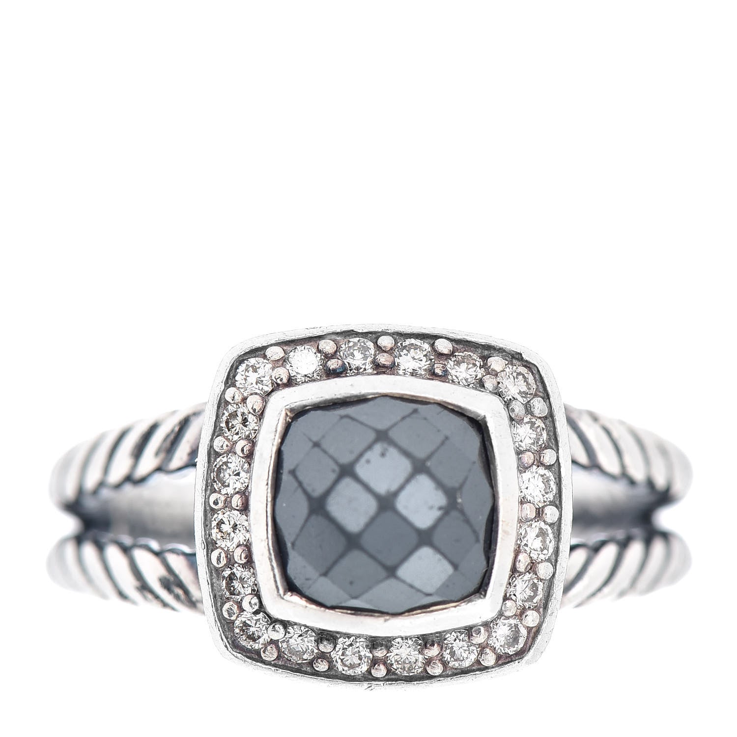 David Yurman Sterling Silver Diamond Hematite 7mm Petite Albion Ring 50 5.5 1 of 5