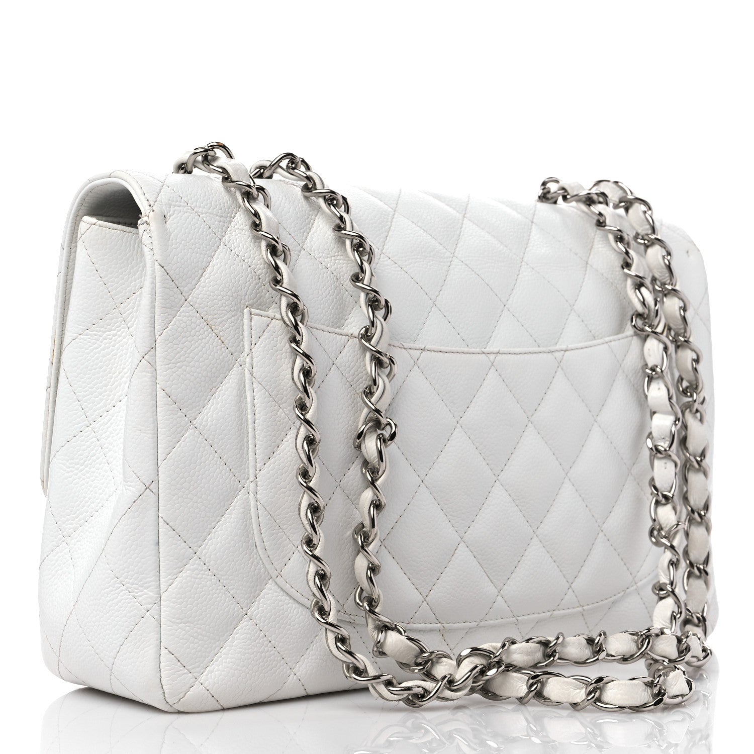 Chanel Caviar Quilted Jumbo Single Flap White 3 of 12