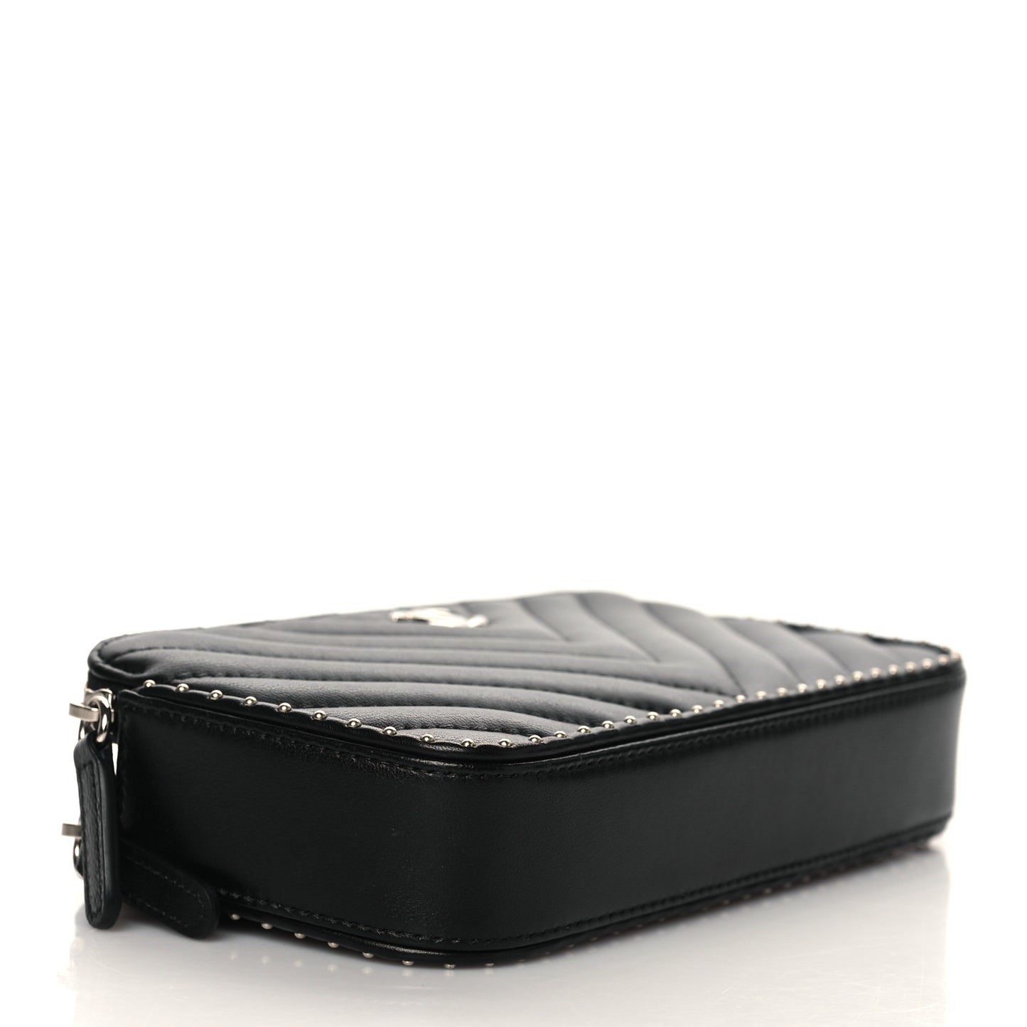Lambskin Chevron Quilted Studded Clutch With Chain Black