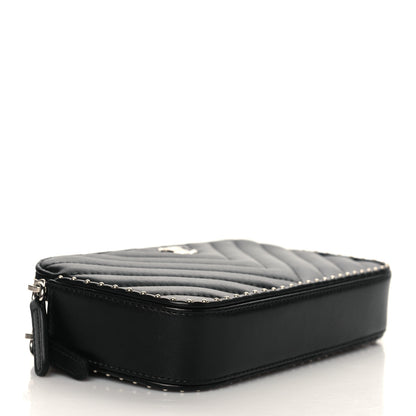 Chanel Lambskin Chevron Quilted Studded Clutch With Chain Black 2 of 13