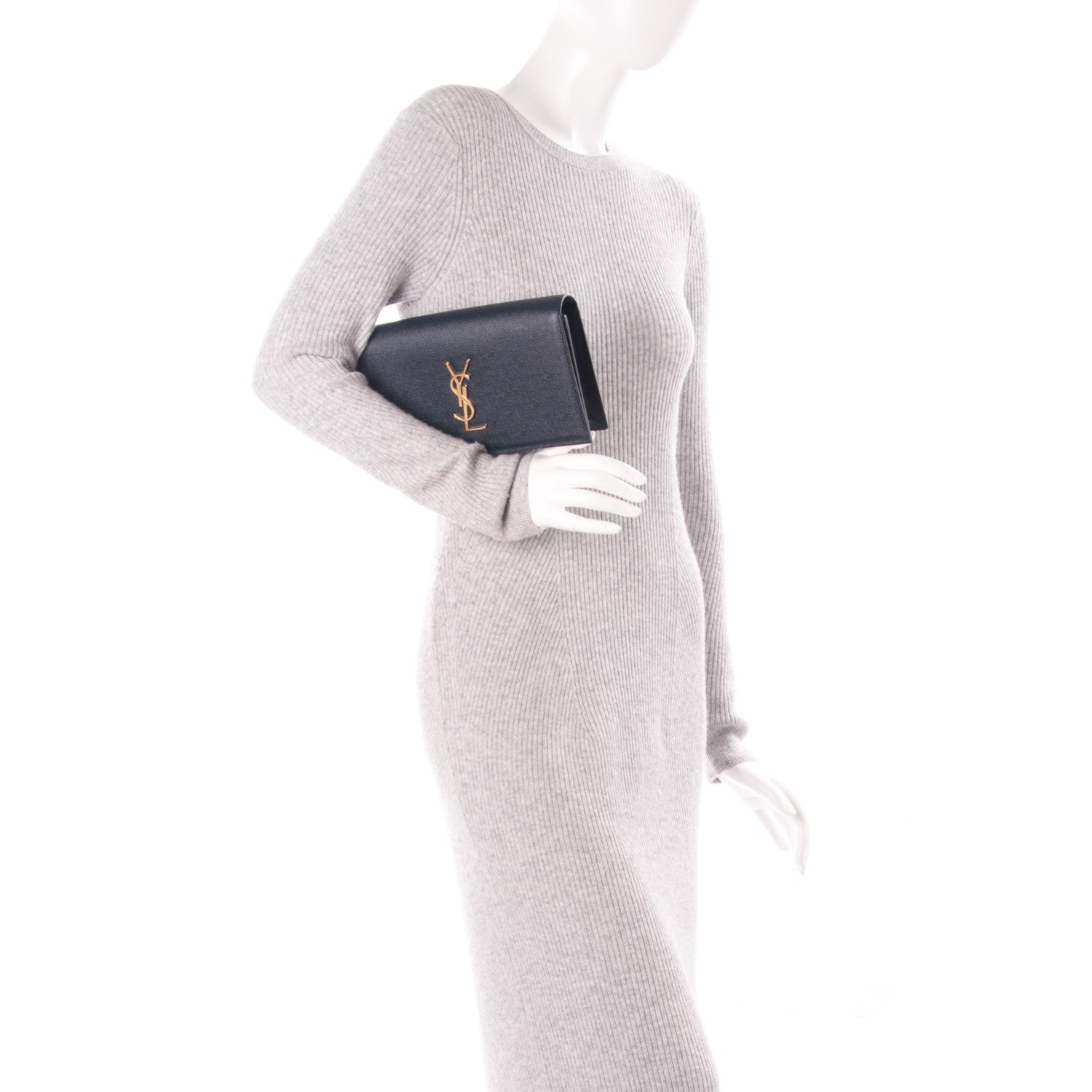 Saint Laurent Grain De Poudre Classic Monogram Clutch Navy 2 of 7