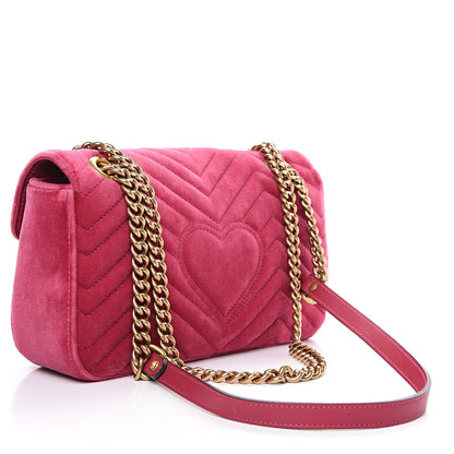 Gucci Velvet Matelasse Small GG Marmont Shoulder Bag Light Raspberry Rose 2 of 10