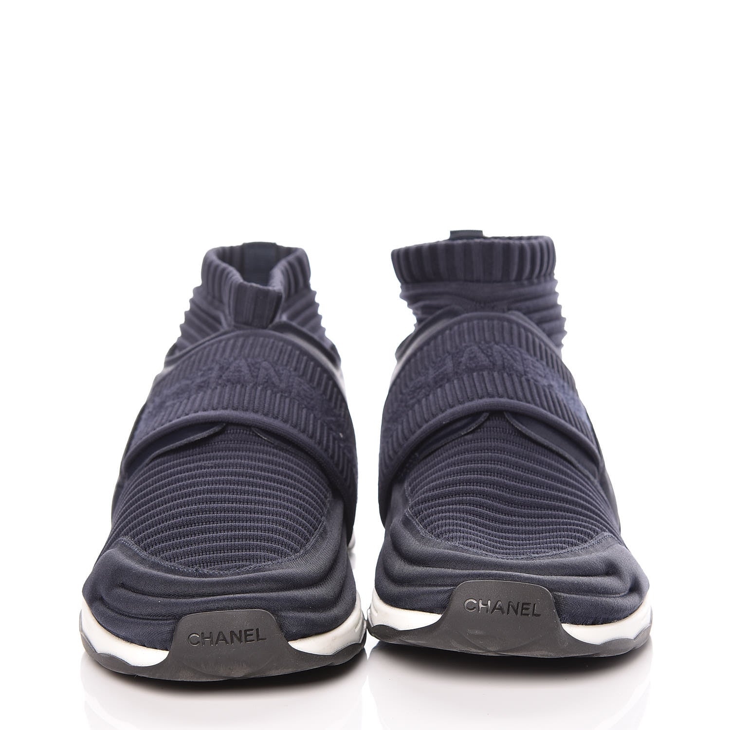 Chanel Stretch Fabric CC Sneakers 42 Blue 2 of 16