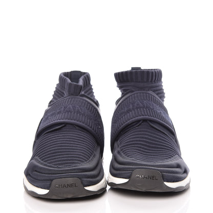 Chanel Stretch Fabric CC Sneakers 42 Blue 2 of 16