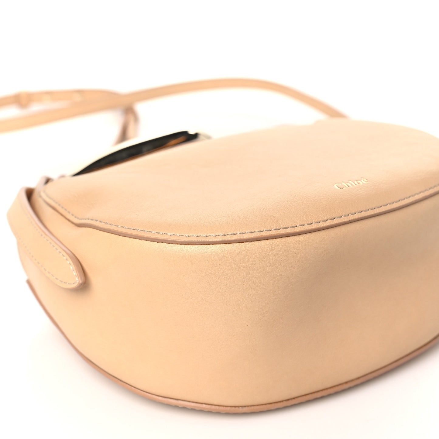 Small Grain Calfskin Kiss Bag Sandy Beige