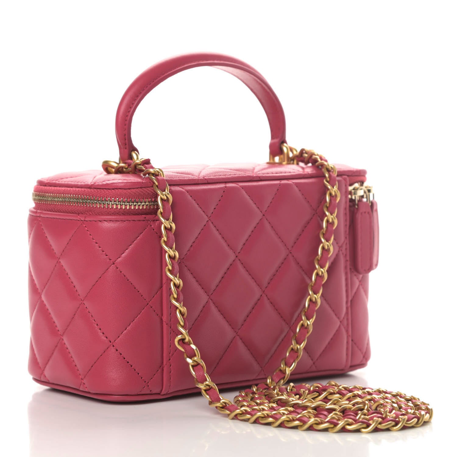 Chanel Lambskin Quilted Small Top Handle Vanity Case With Chain Dark Pink 3 of 11