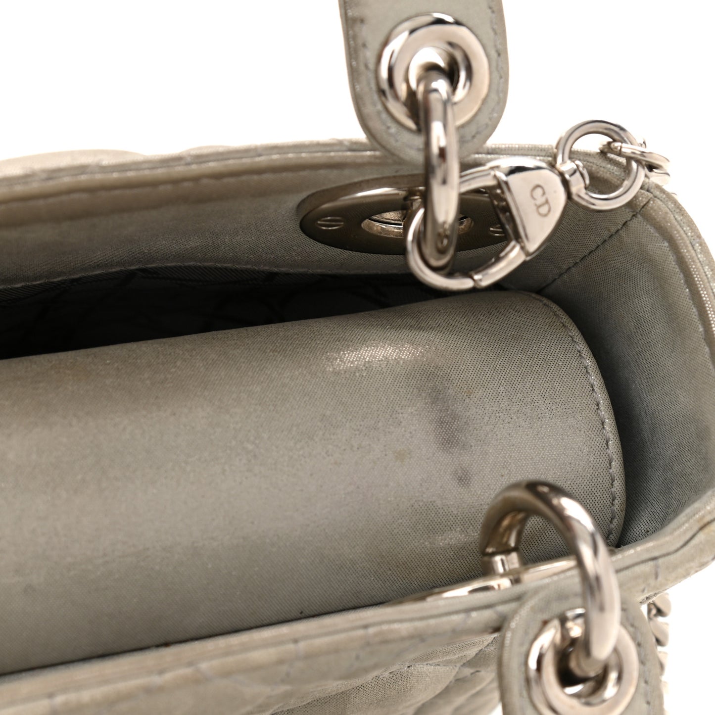Metallic Lambskin Cannage Mini Lady Dior Grey