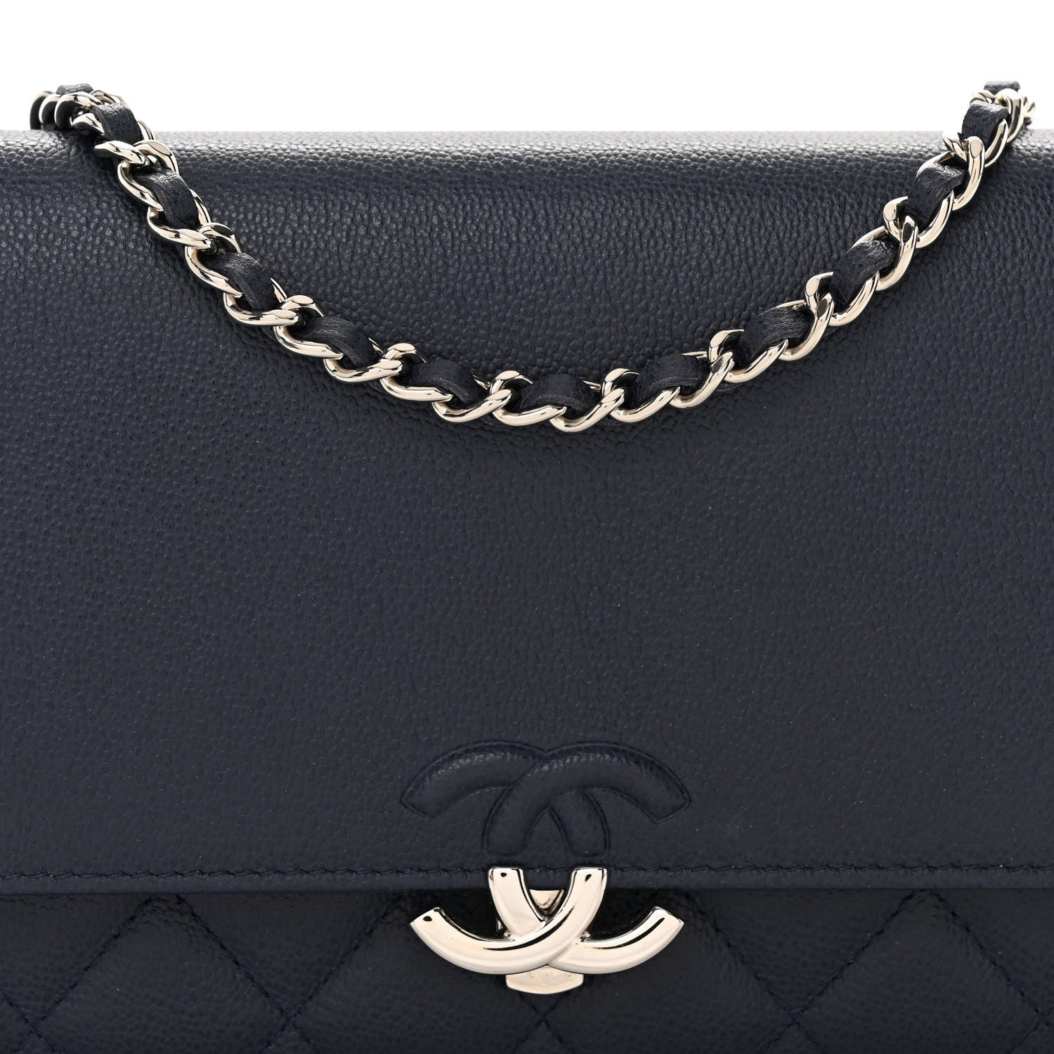 Chanel Grained Calfskin Quilted CC Box Wallet On Chain WOC Navy 9 of 12
