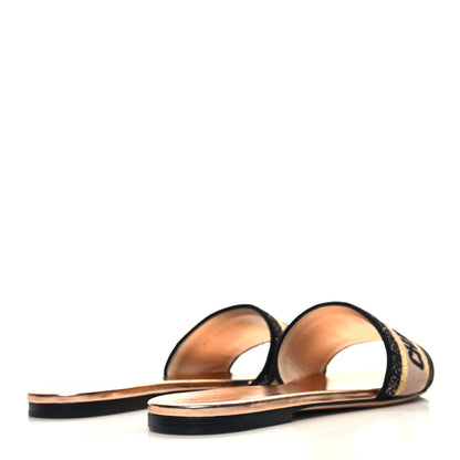 Christian Dior Canvas Lurex Embroidered Dway Flat Slide Sandals 40.5 Black Gold 4 of 9