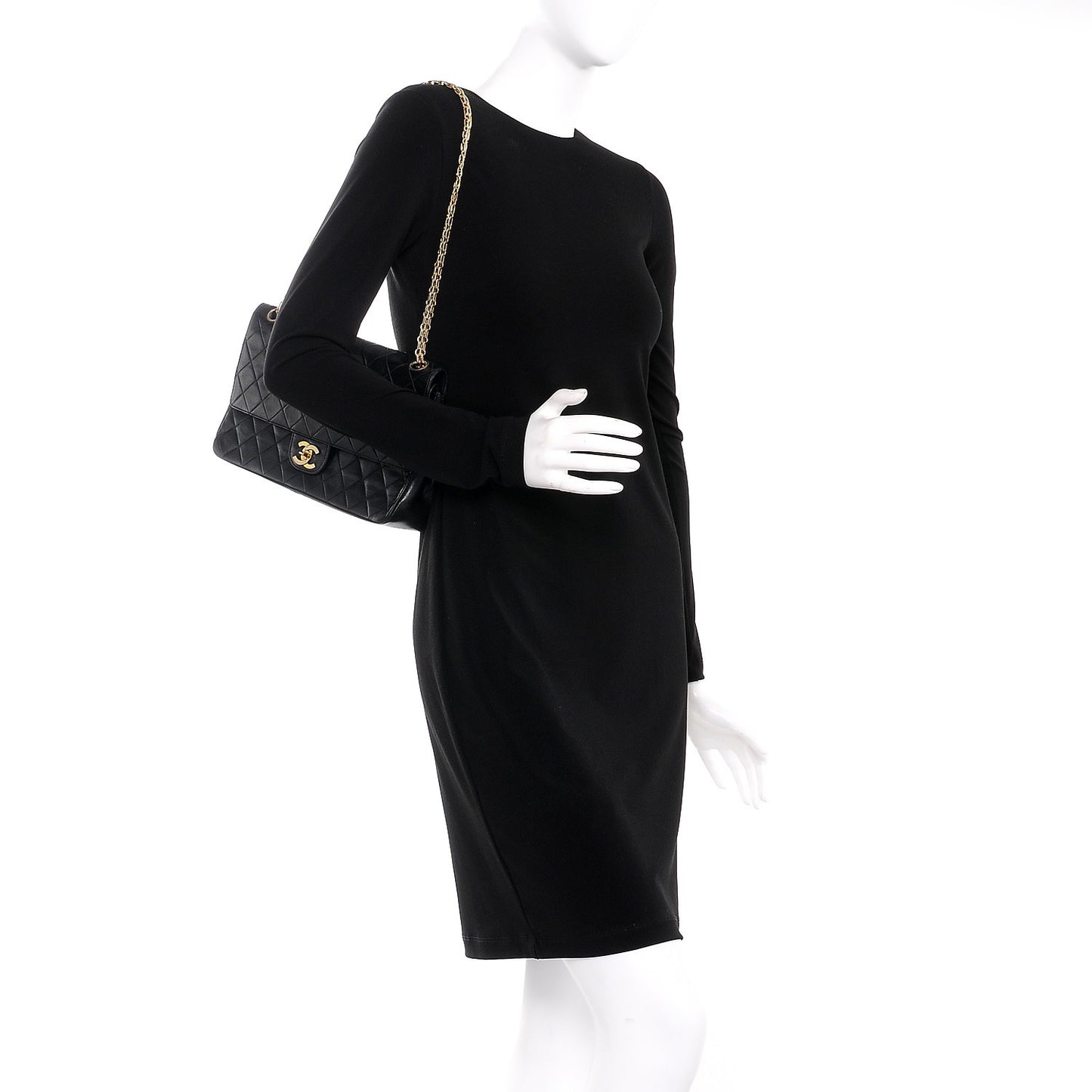 Lambskin Medium Mademoiselle Chain Double Flap Black