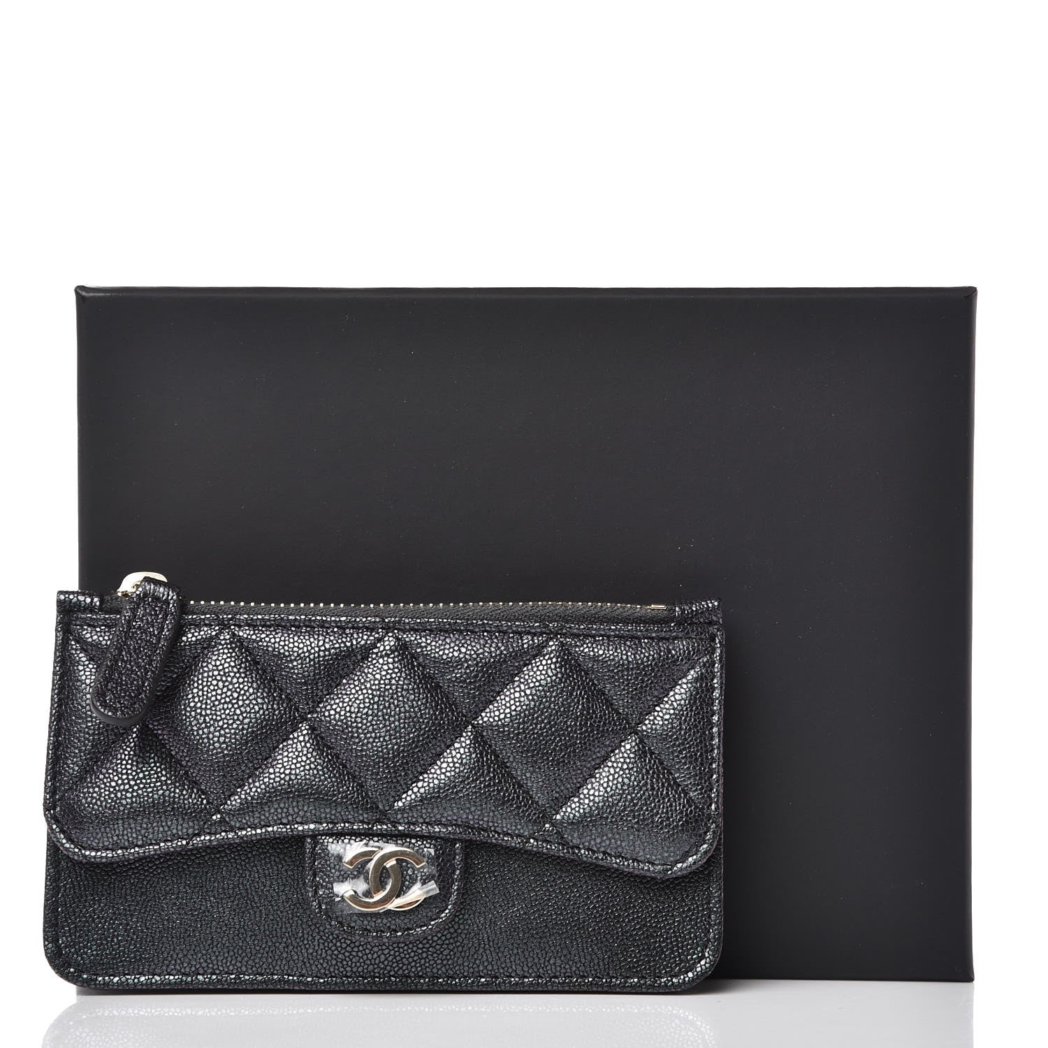 Chanel Iridescent Caviar Quilted Flap Zip Card Holder Black 8 of 8