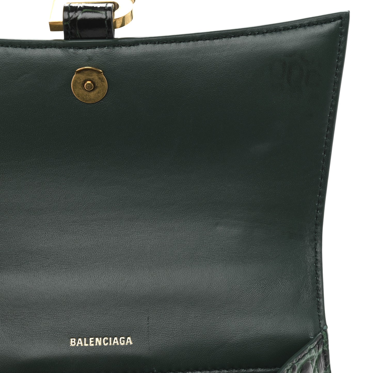 Shiny Calfskin Crocodile Embossed Small Hourglass Top Handle Bag Forest Green
