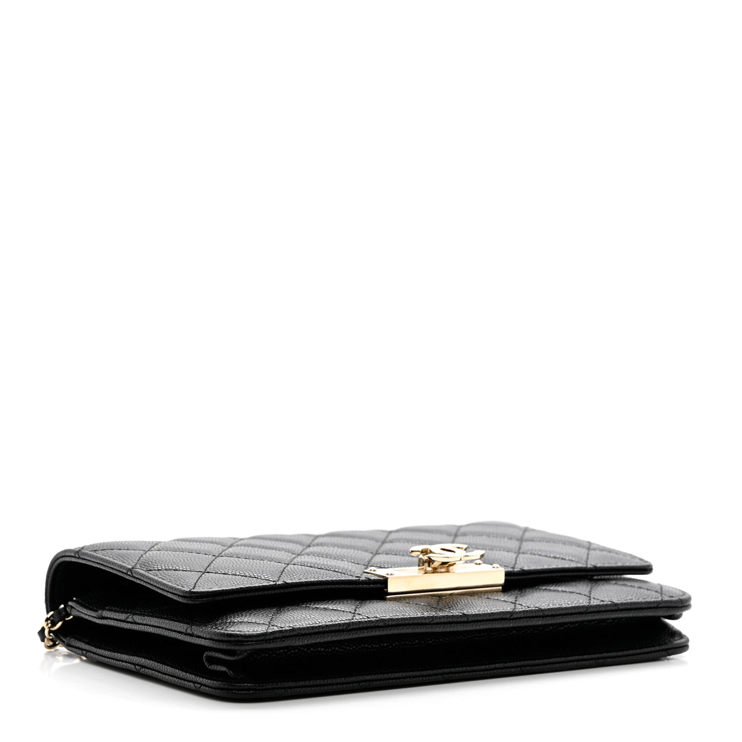 Caviar Quilted Golden Class Wallet On Chain WOC Black