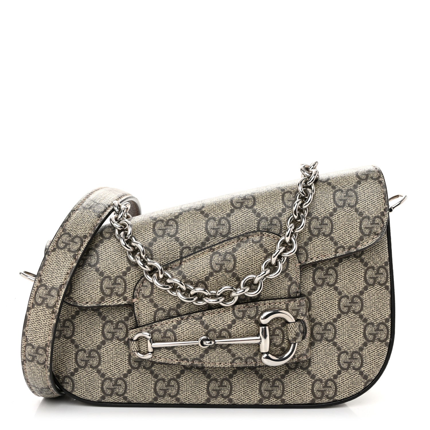 Gucci GG Supreme Monogram Mini Horsebit 1955 Asymmetric Shoulder Bag Beige Ebony 1 of 10