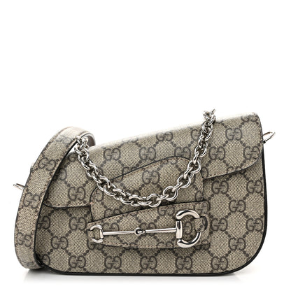Gucci GG Supreme Monogram Mini Horsebit 1955 Asymmetric Shoulder Bag Beige Ebony 1 of 10