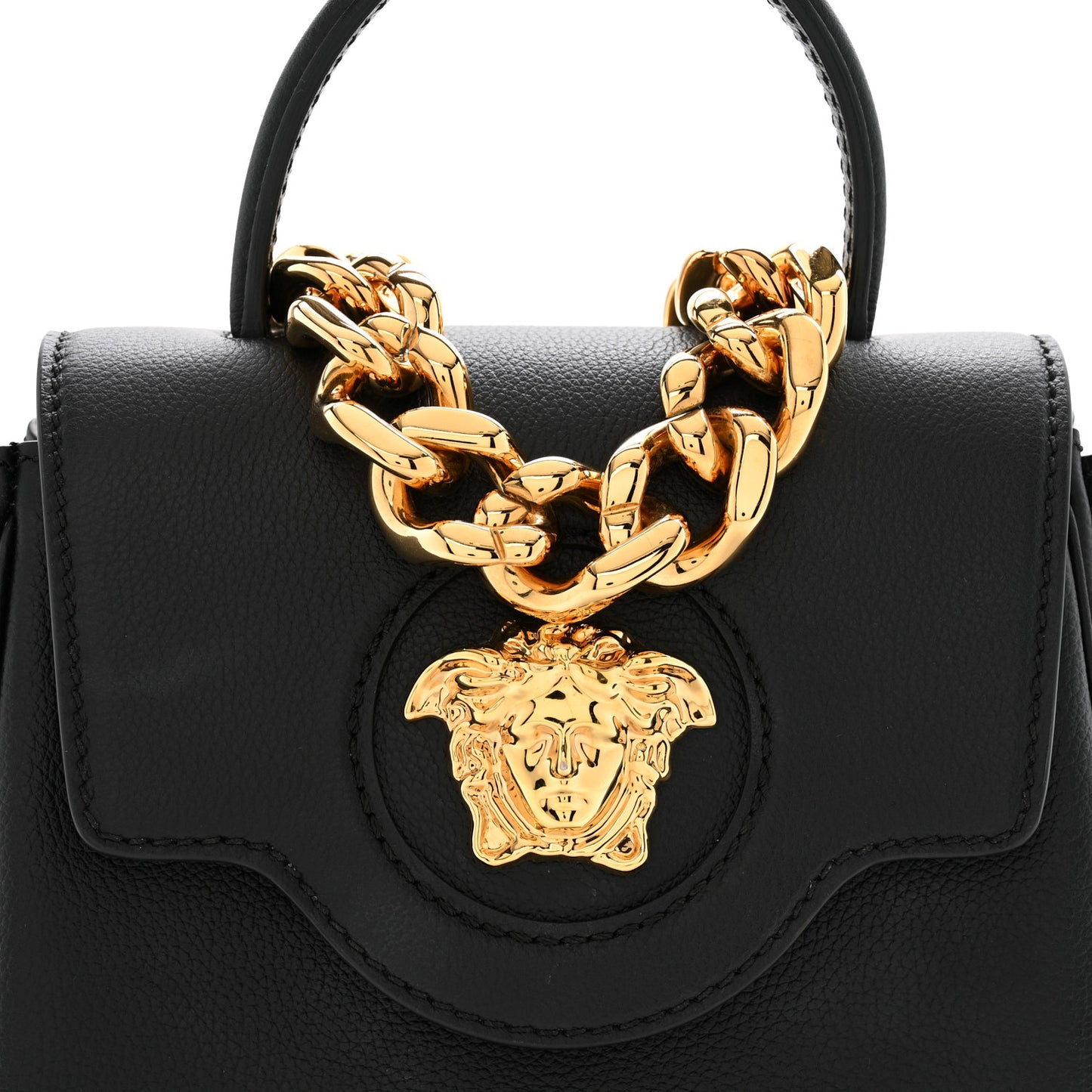 Grained Calfskin Small La Medusa Top Handle Bag Black
