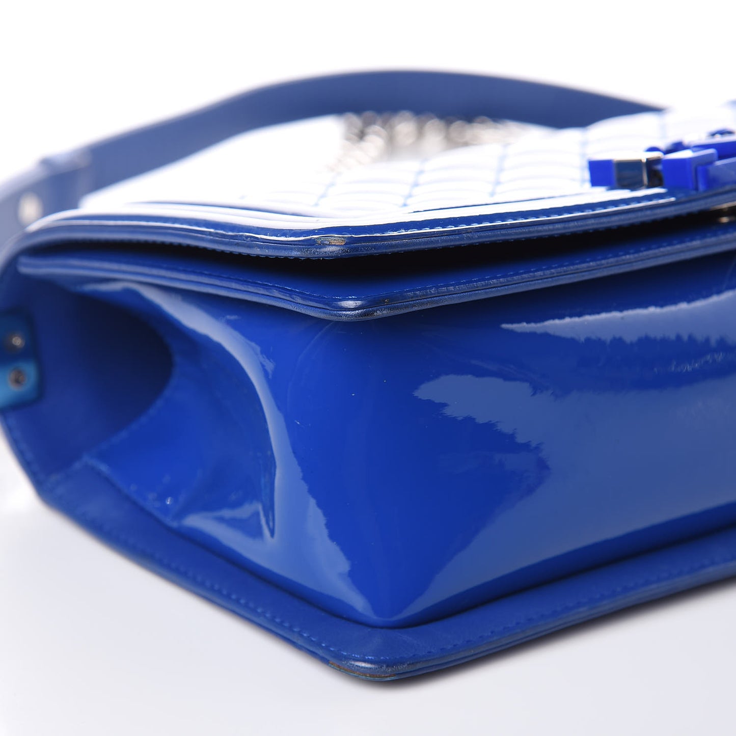 Patent Calfskin Medium Plexiglass Boy Flap Blue