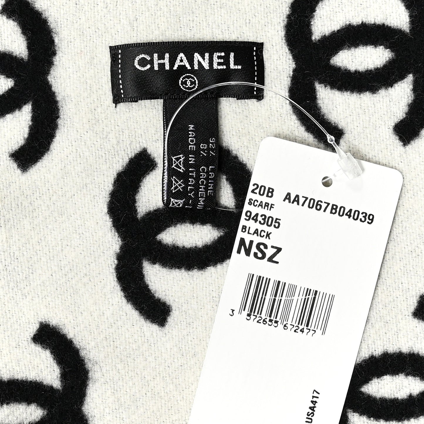 Wool Cashmere CC Scarf Black White