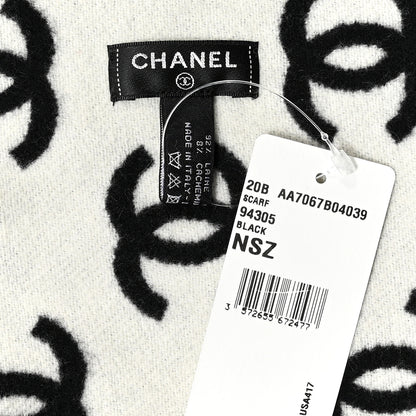 Chanel Wool Cashmere CC Scarf Black White 3 of 3