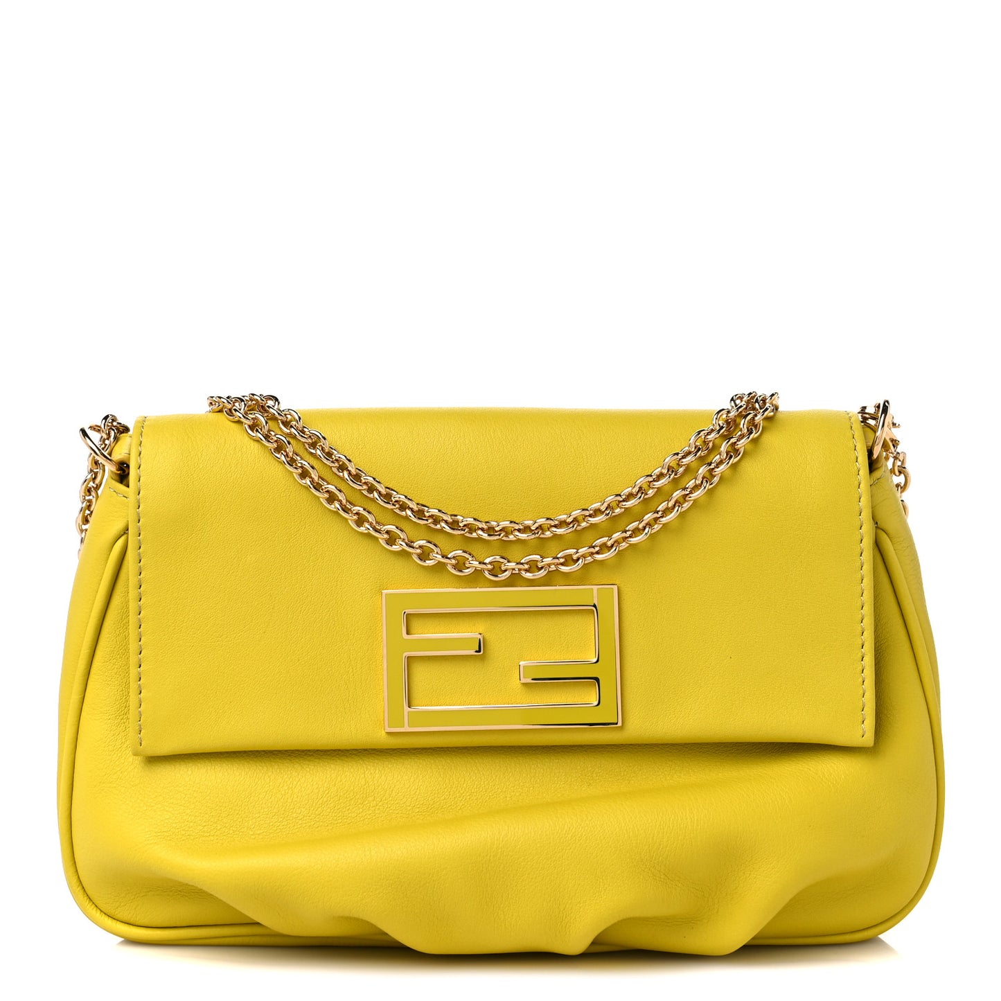 Vitello Flamingo Enamel Fendista Pouchette Crossbody Bag Cedro