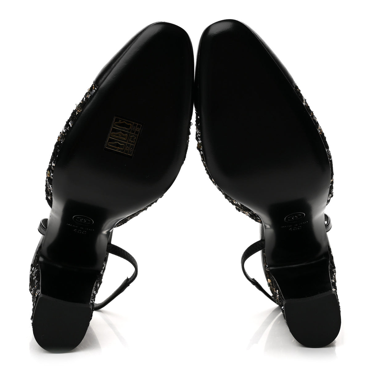 Chanel Glittered Wool Tweed Lambskin Cap Toe CC Slingback Pumps 40 Black White Gold 6 of 10