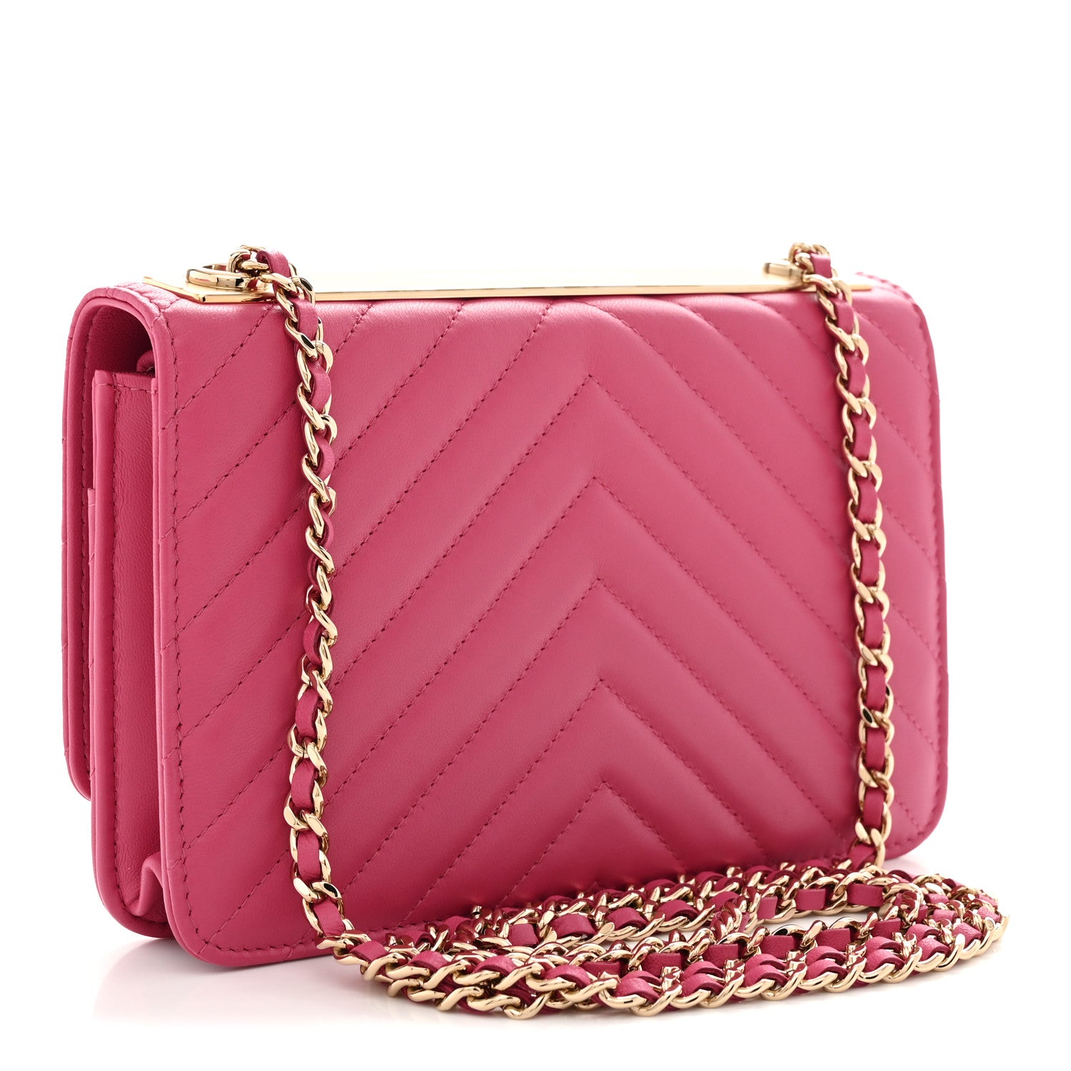 Chanel Lambskin Chevron Quilted Trendy CC Wallet On Chain WOC Pink 3 of 11