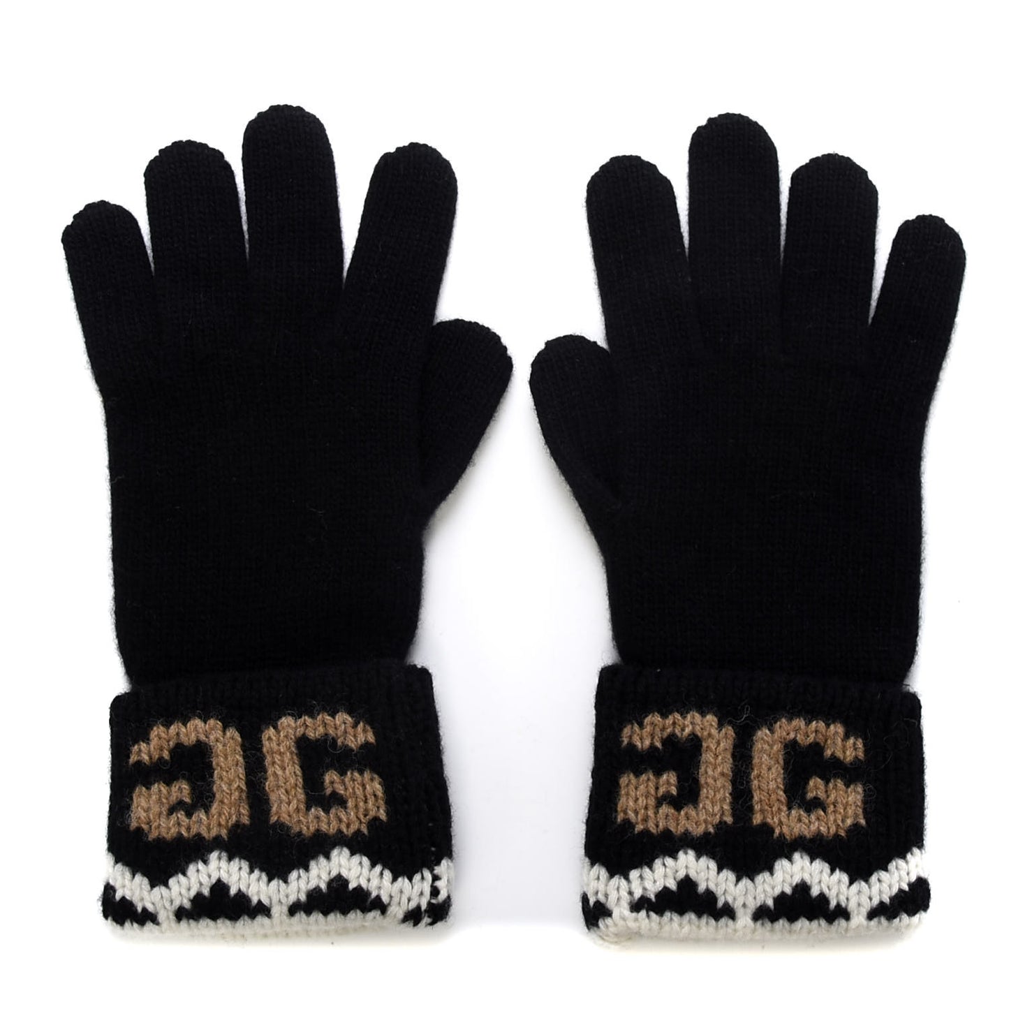 Wool Tricot GG Perty Gloves L Black Beige