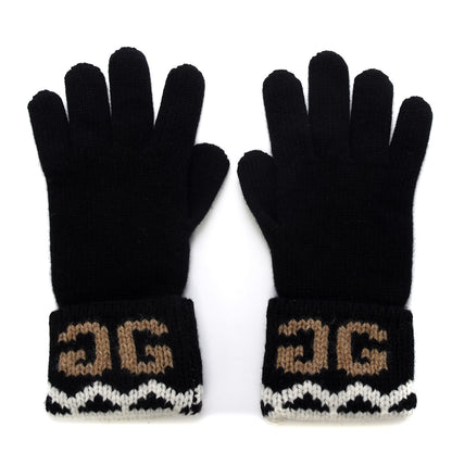 Gucci Wool Tricot GG Perty Gloves L Black Beige 1 of 5