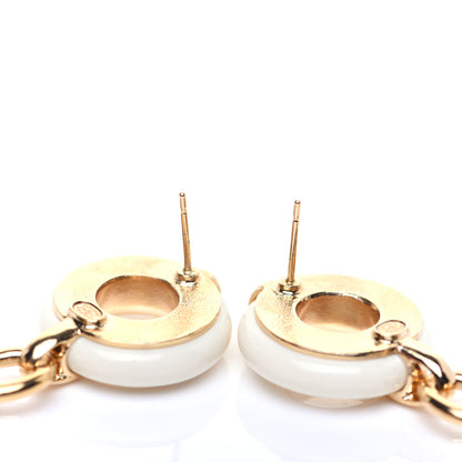 Chanel Metal Resin CC Round Drop Earrings Gold White 4 of 9