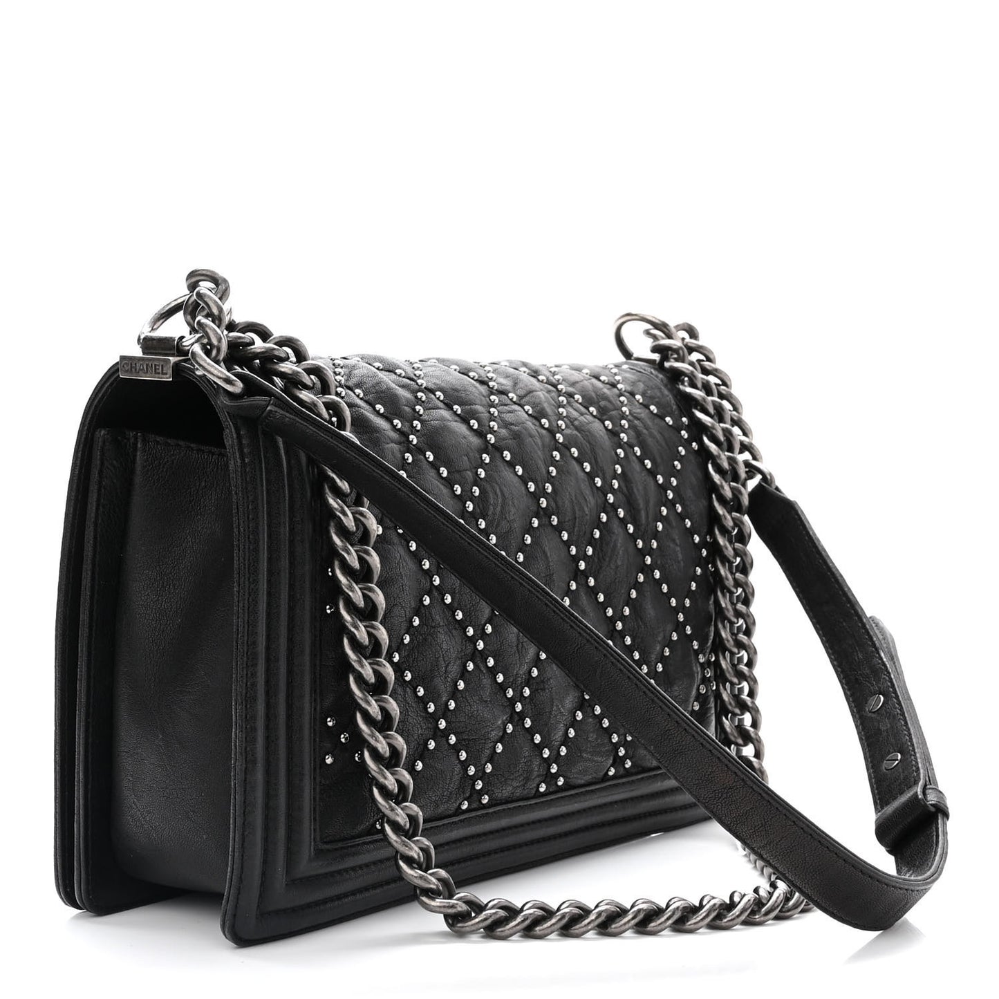 Crumpled Lambskin New Medium Studded Boy Flap Black