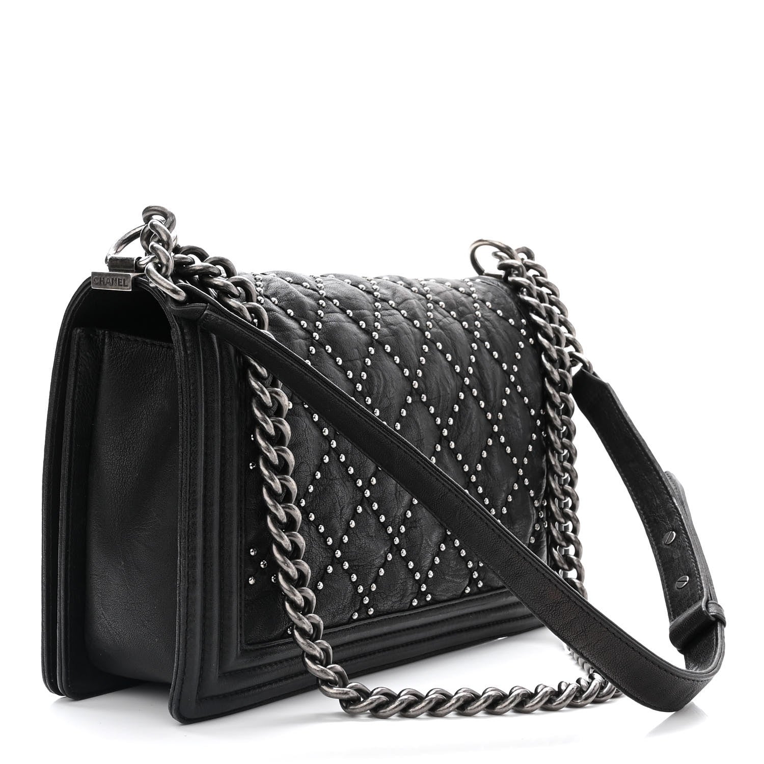 Chanel Crumpled Lambskin New Medium Studded Boy Flap Black 3 of 10