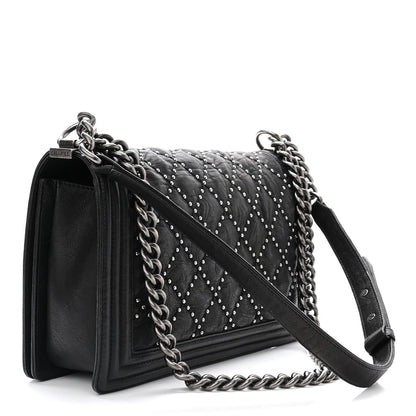 Chanel Crumpled Lambskin New Medium Studded Boy Flap Black 3 of 10
