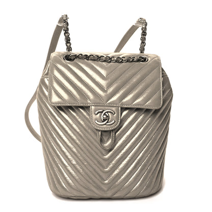 Chanel Iridescent Calfskin Chevron Quilted Small Urban Spirit Backpack Silver 1 of 11
