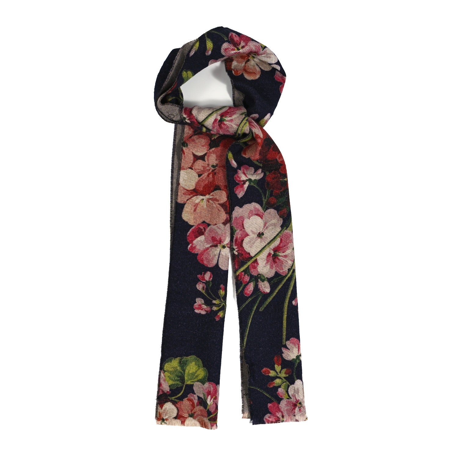 Gucci Wool Monogram Blooms Print Scarf Navy 1 of 4