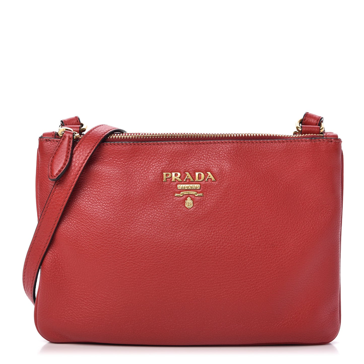 Vitello Phenix Double Zip Crossbody Bag Scarlatto