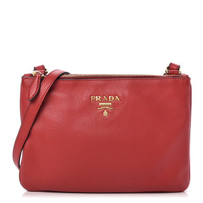 Prada Vitello Phenix Double Zip Crossbody Bag Scarlatto 1 of 13