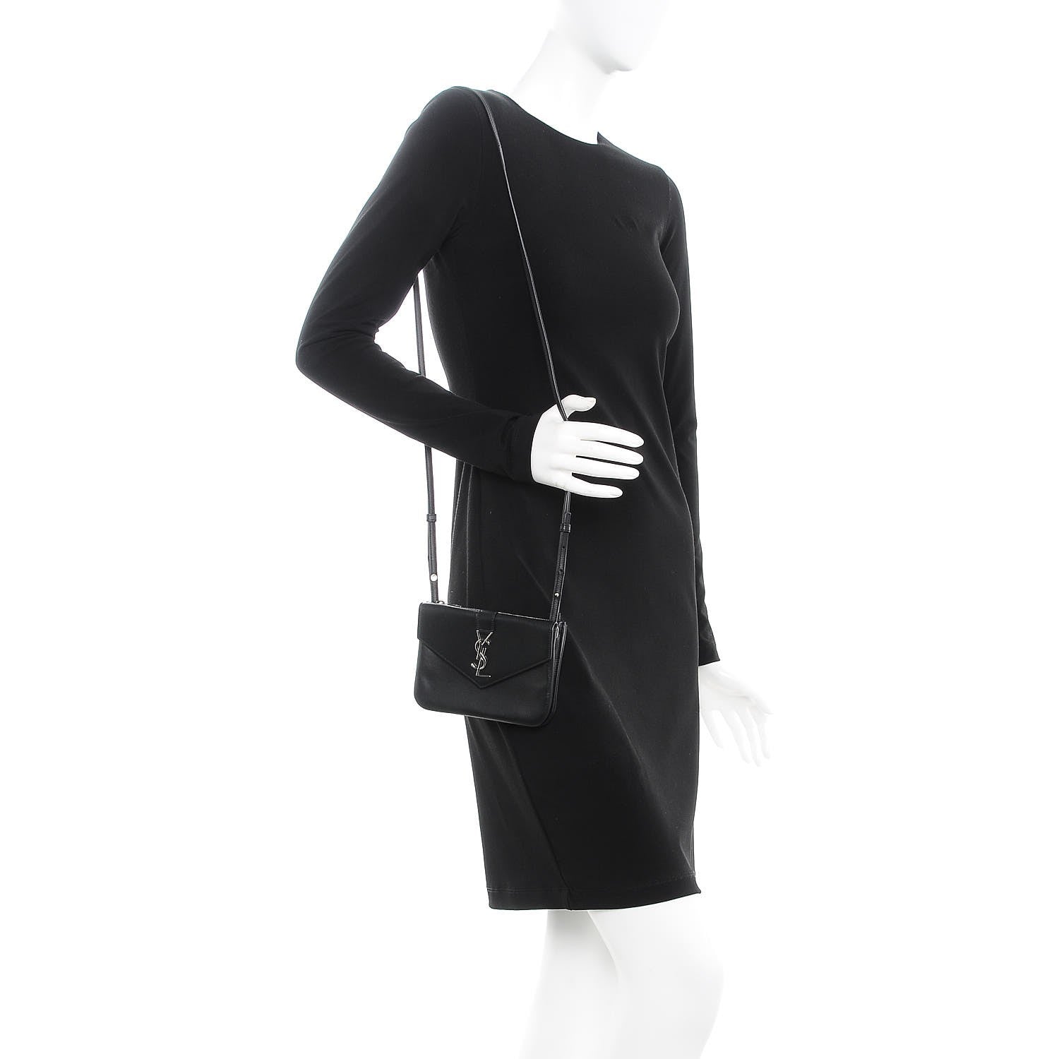 Saint Laurent Calfskin Monogram Tri Pocket Crossbody Bag Black 2 of 10