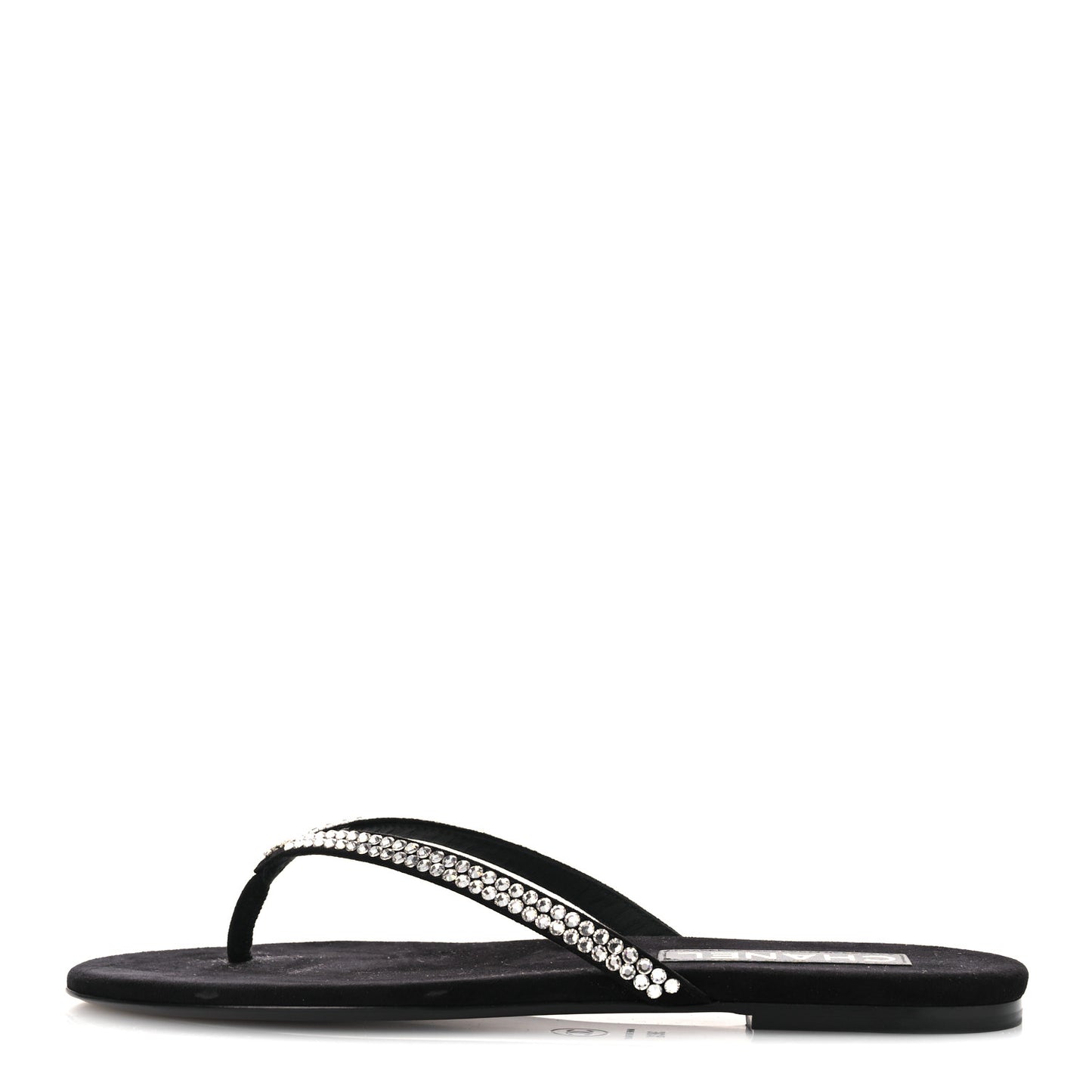 Suede Kidskin Strass CC Thong Sandals 36.5 Black 38.5 Black