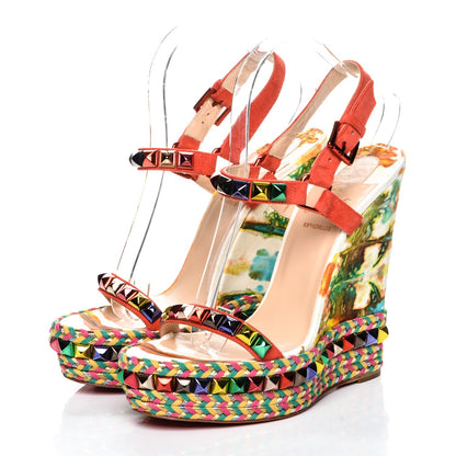 Christian Louboutin Lambskin Suede Cubana Cataclou 140 Wedge Sandals 39 Poppy 3 of 7