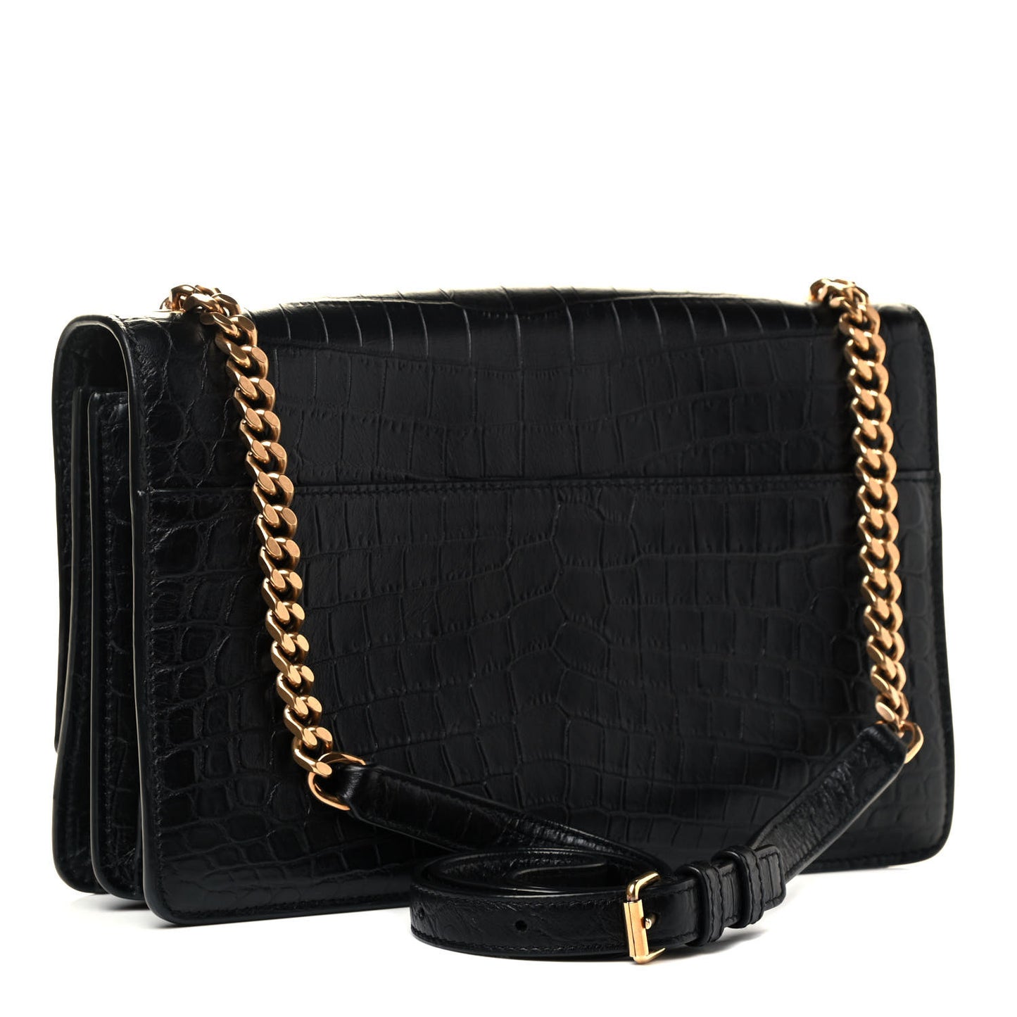 Calfskin Crocodile Embossed Monogram Medium Sunset Black
