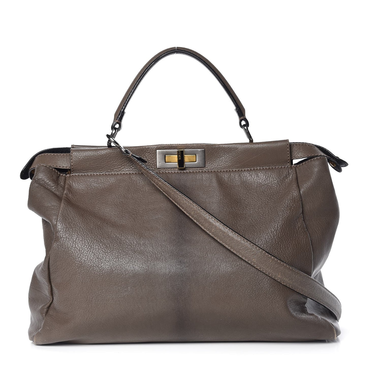 Goatskin Zucca Large Peekaboo Iconic Satchel Taupe Tobacco Moro